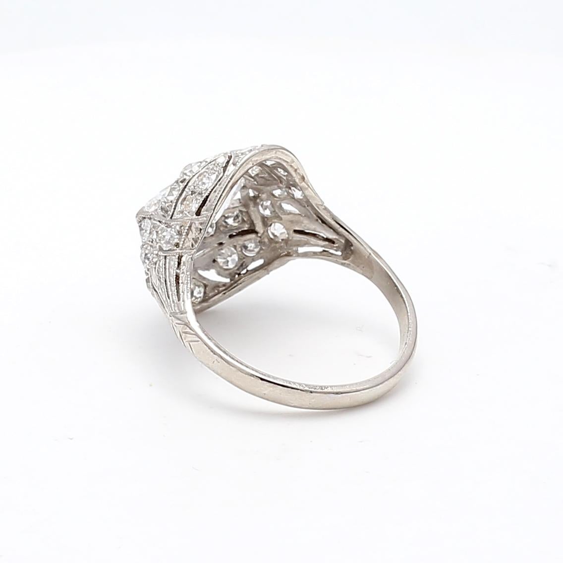 2.25 Carat Marquis Shape and Round Brilliant Diamond Platinum Art Deco Ring For Sale 4