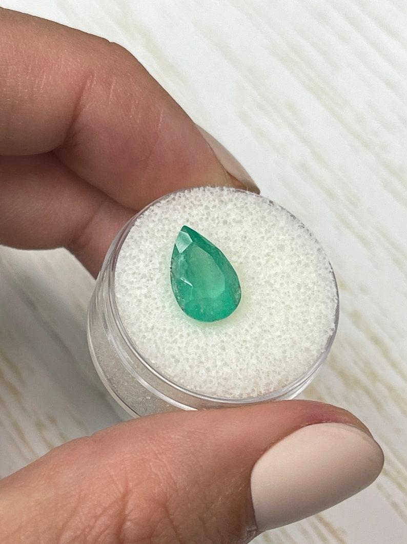 Women's 2.25 Carat Mossy Green Colombian Emerald - Pear Cut Teardrop May Birthstone For Sale