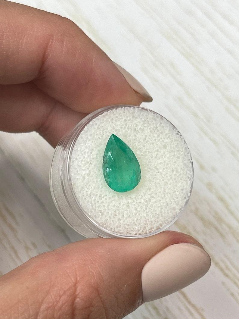 2.25 Carat Mossy Green Colombian Emerald - Pear Cut Teardrop May Birthstone For Sale 1
