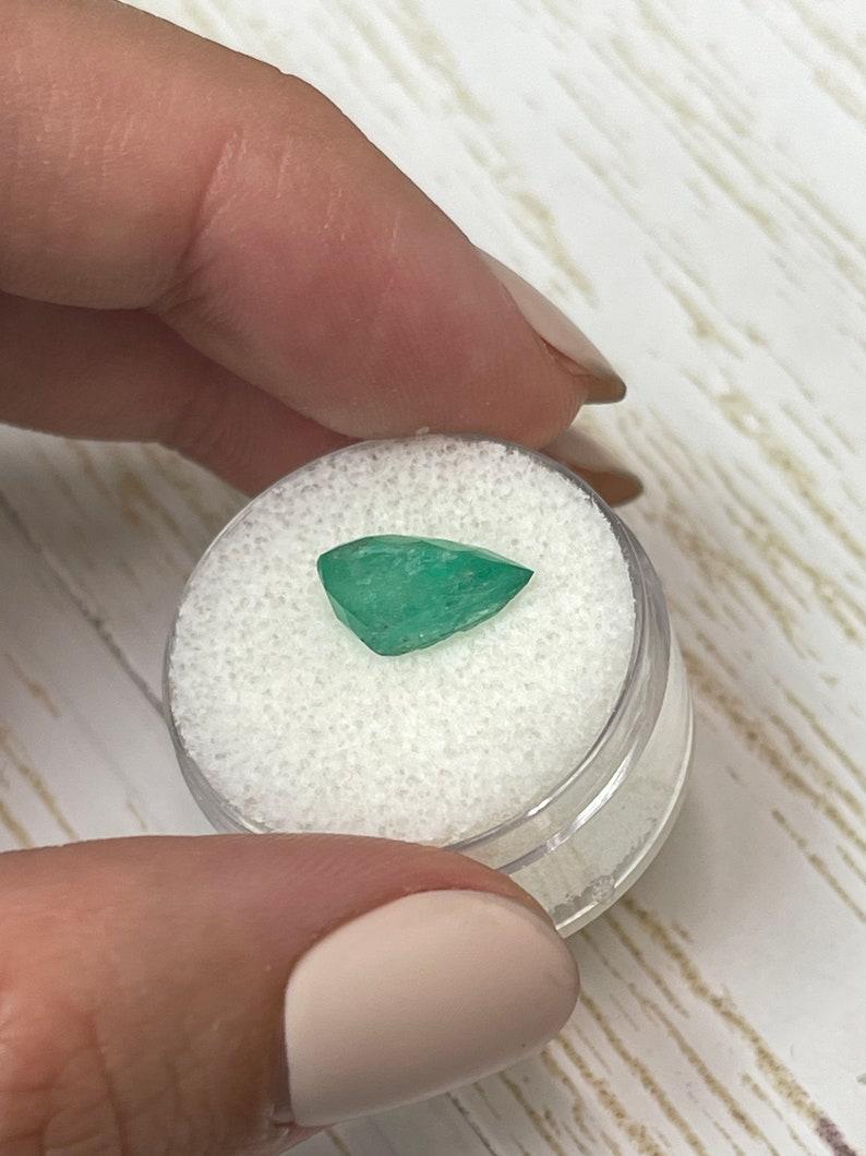 2.25 Carat Mossy Green Colombian Emerald - Pear Cut Teardrop May Birthstone For Sale 2