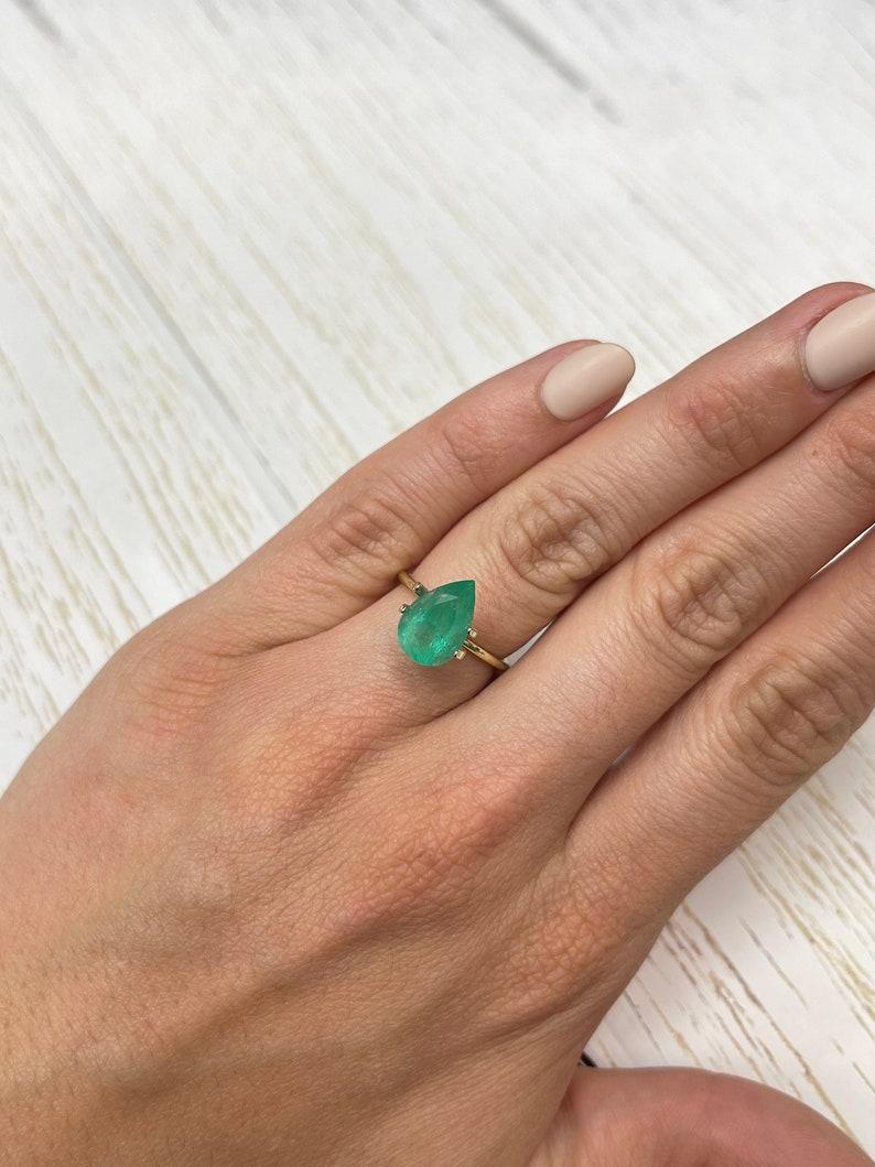 2.25 Carat Mossy Green Colombian Emerald - Pear Cut Teardrop May Birthstone For Sale 3