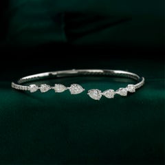 2.25 Carat Natural Ascending Pear Diamond Open Cuff Bracelet in 18K White Gold