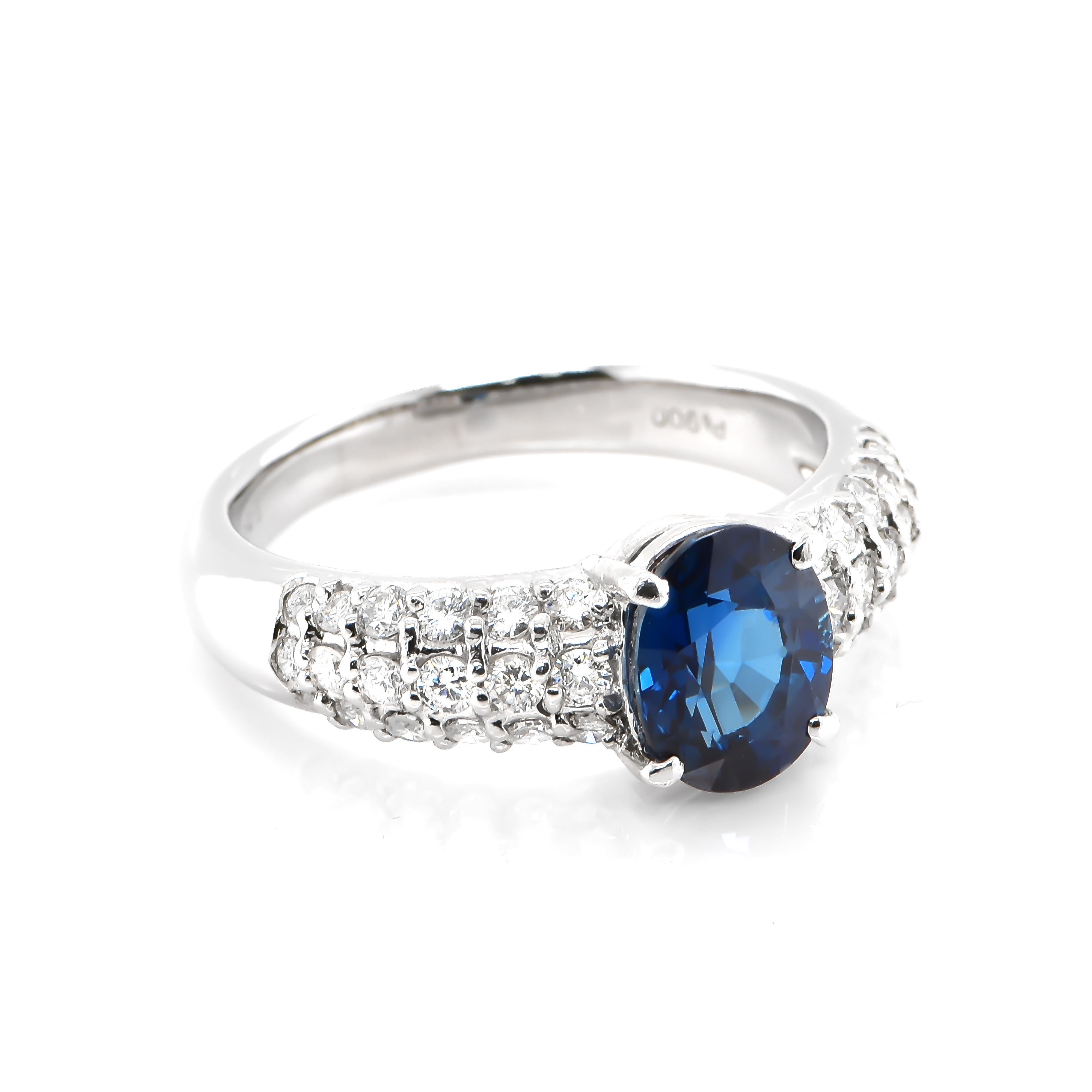 A beautiful ring featuring 2.25 Carat Natural Royal Blue Sapphire and 0.69 Carats Diamond Accents set in Platinum. Sapphires have extraordinary durability - they excel in hardness as well as toughness and durability making them very popular in