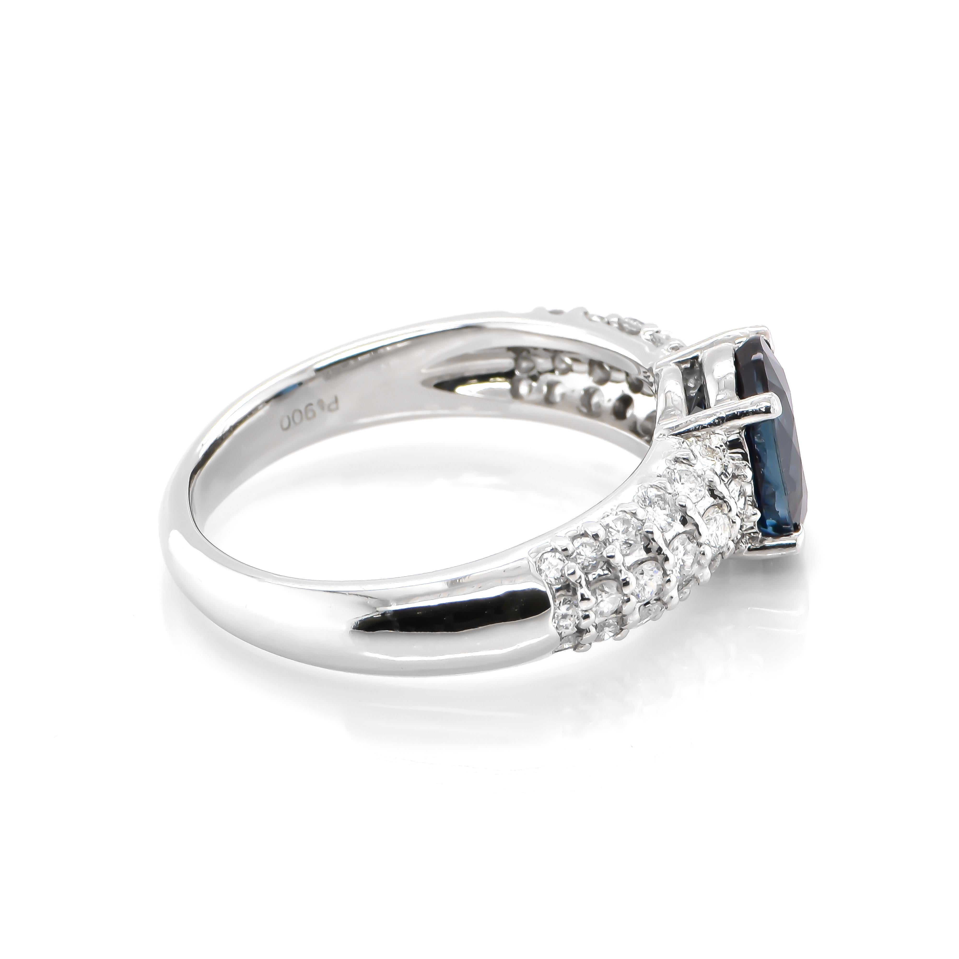 Oval Cut 2.25 Carat Natural Blue Sapphire and Diamond Cocktail Ring Made in Platinum For Sale