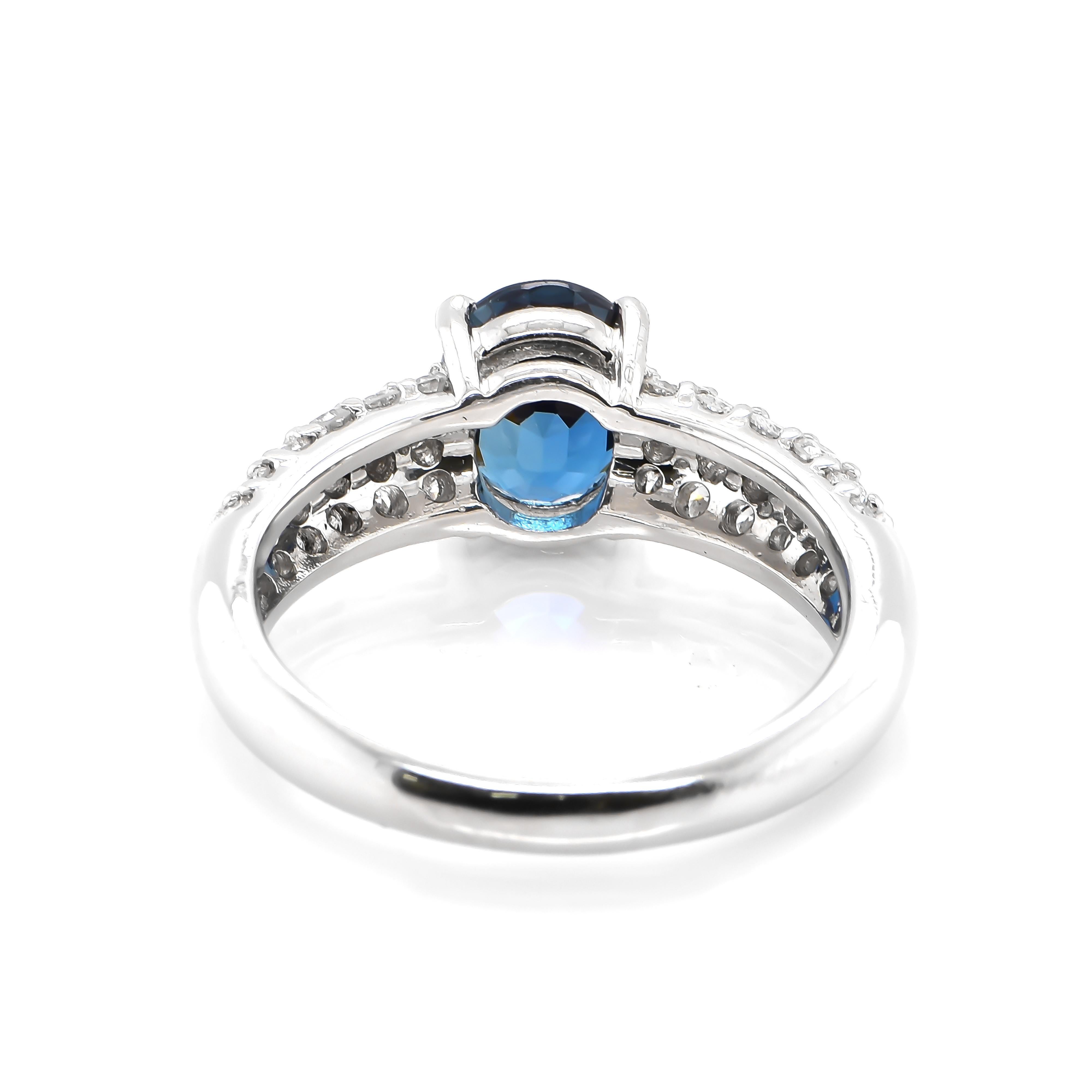 Women's 2.25 Carat Natural Blue Sapphire and Diamond Cocktail Ring Made in Platinum For Sale