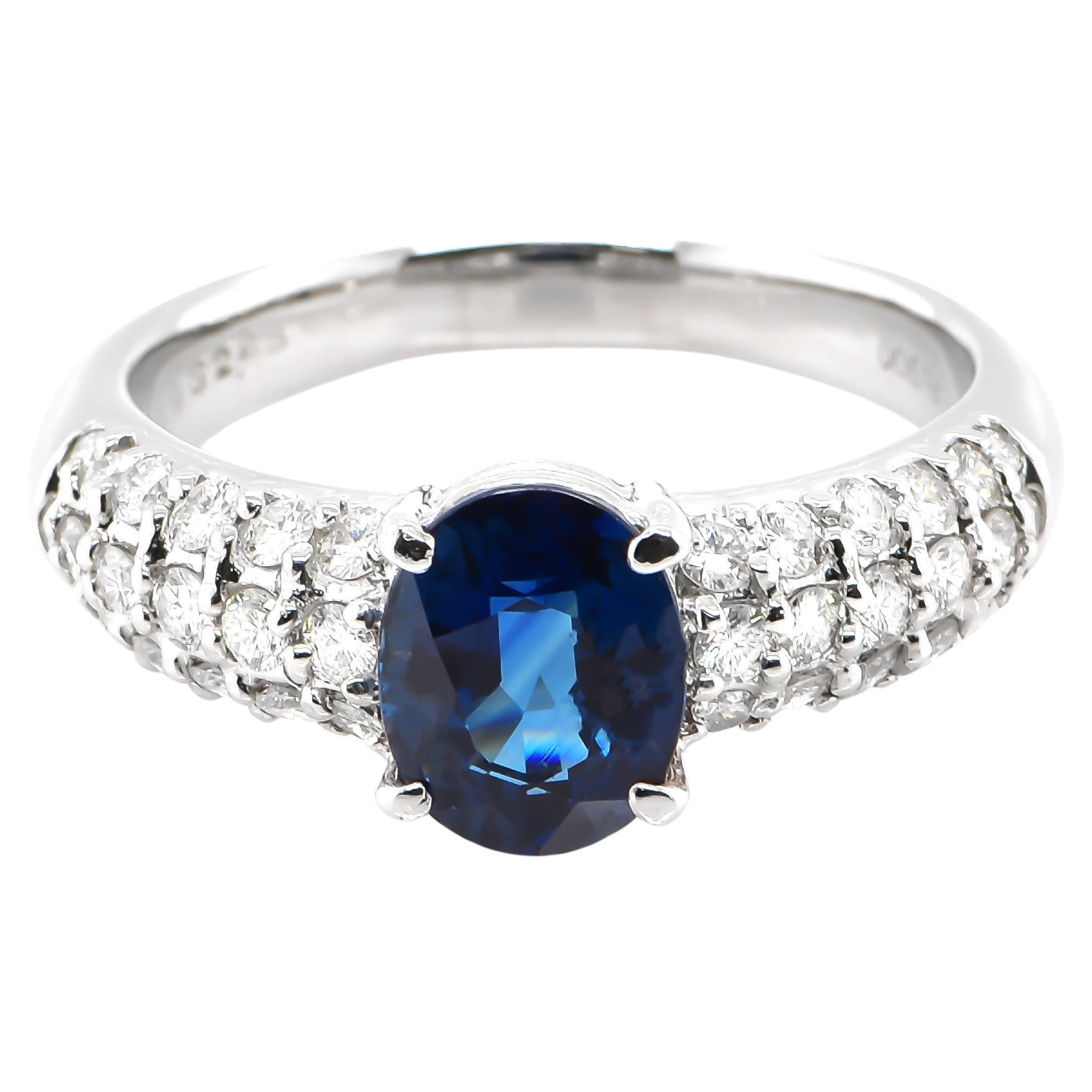 2.25 Carat Natural Blue Sapphire and Diamond Cocktail Ring Made in Platinum