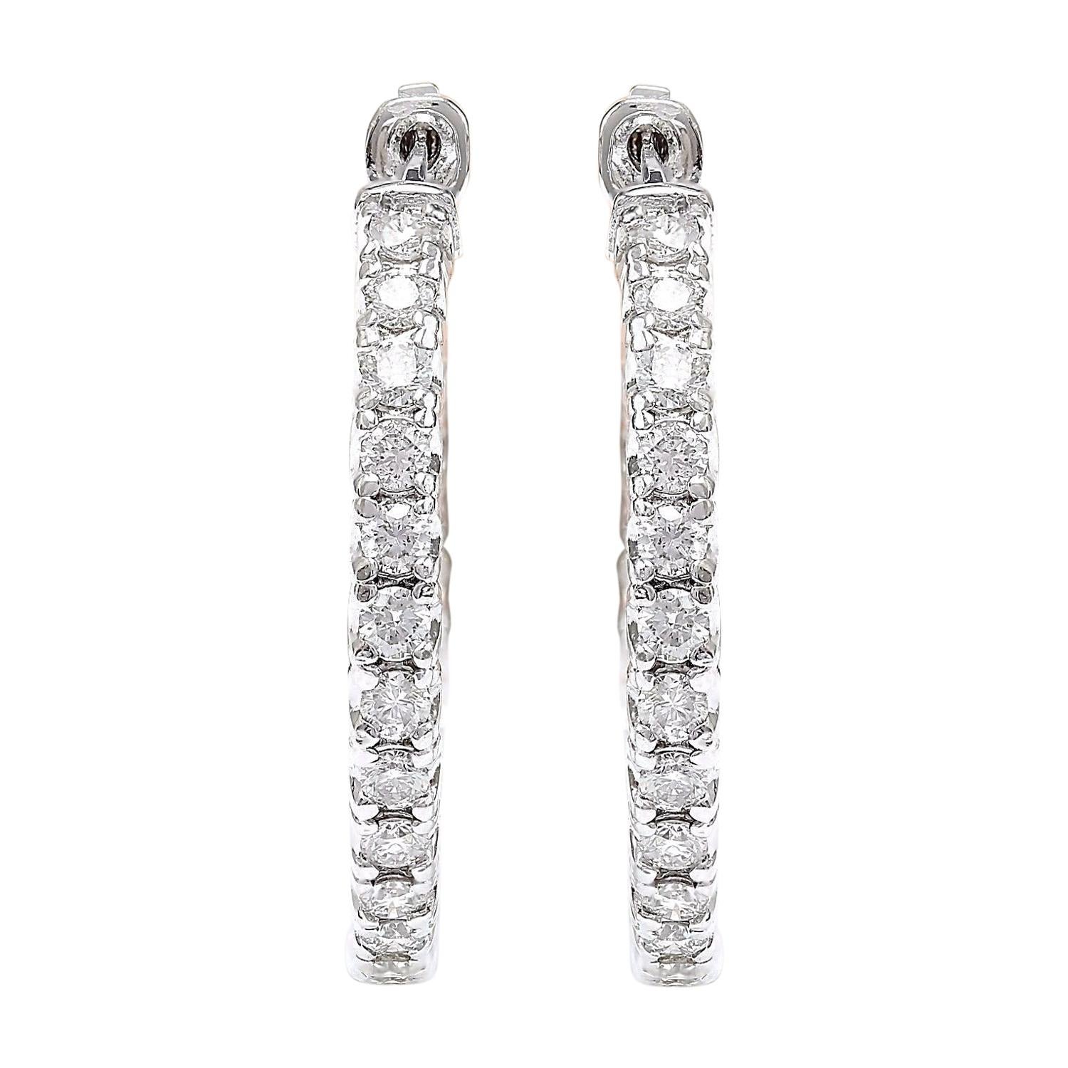 2.25 Carat Natural Diamond 18K Solid White Gold Earrings
 Item Type: Earrings
 Item Style: Hoop
 Item Diameter: 27.95 mm
 Material: 18K White Gold
 Mainstone: Diamond
 Stone Color: F-G
 Stone Clarity: VS2-SI1
 Stone Weight: 2.25 Carat
 Stone Shape: