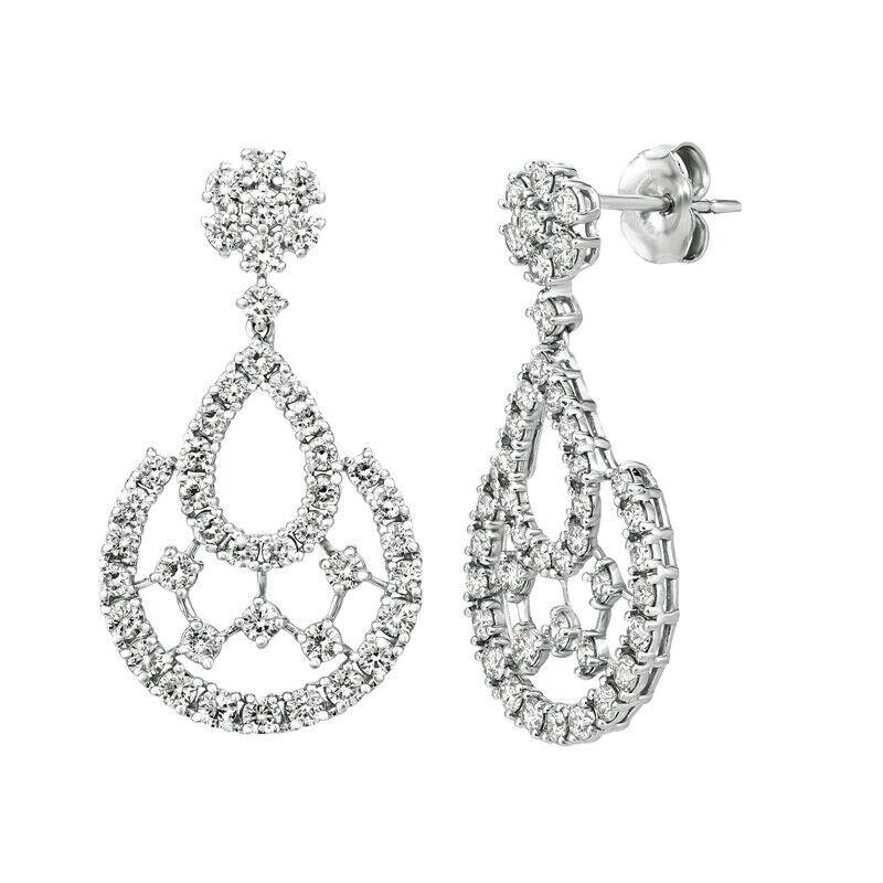 2.25 Carat Natural Diamond Drop Earrings G SI 14k White Gold In New Condition For Sale In New York, NY