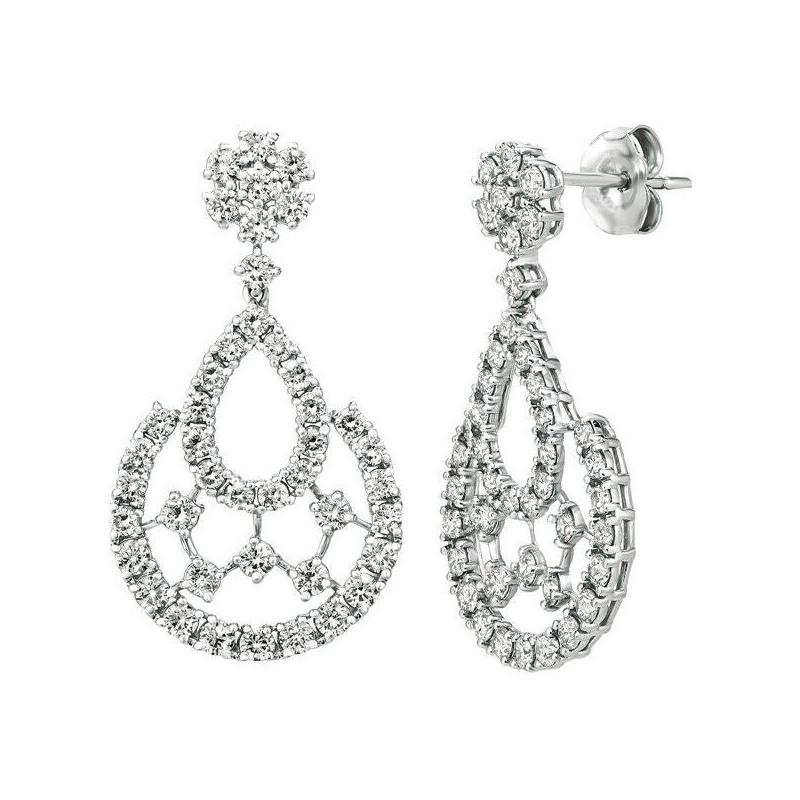 2.25 Carat Natural Diamond Drop Earrings G SI 14k White Gold For Sale