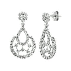 2.25 Carat Natural Diamond Drop Earrings G SI 14k White Gold