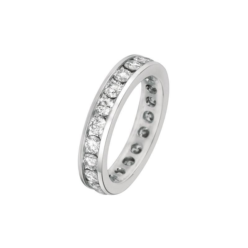 Round Cut 2.25 Carat Natural Diamond Eternity Channel Set Ring Band 14 Karat White Gold For Sale