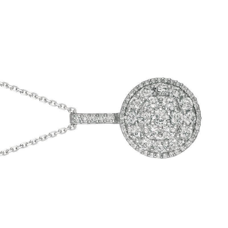 Round Cut 2.25 Carat Natural Diamond Necklace Pendant 14 Karat White Gold G SI For Sale