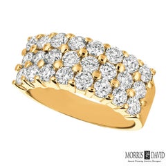 Anello a tre file di diamanti naturali da 2,25 carati G SI in oro bianco 14K
