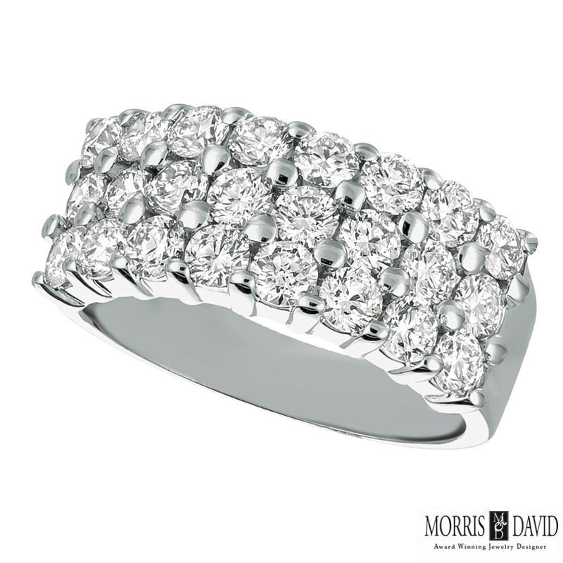 Contemporary 2.25 Carat Natural Diamond Three Rows Ring G SI 14K White Gold For Sale