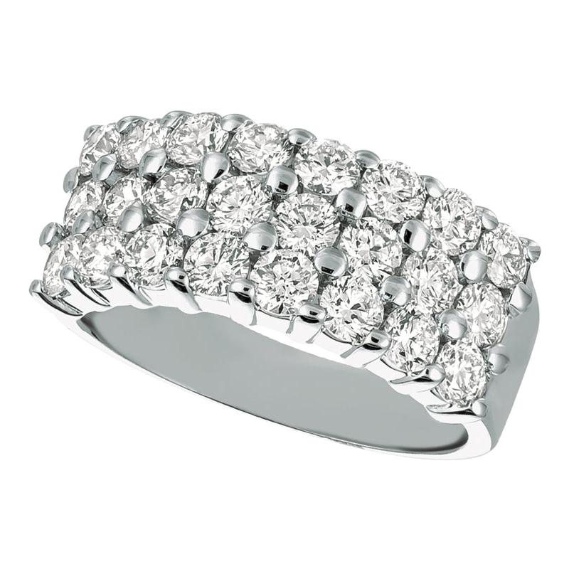 Bague à trois rangées de diamants naturels de 2,25 carats G SI en or blanc 14 carats