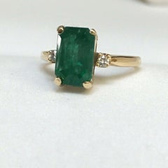 2.25 Carat Natural Emerald 14k Gold Diamond Ring 3.5 Gram