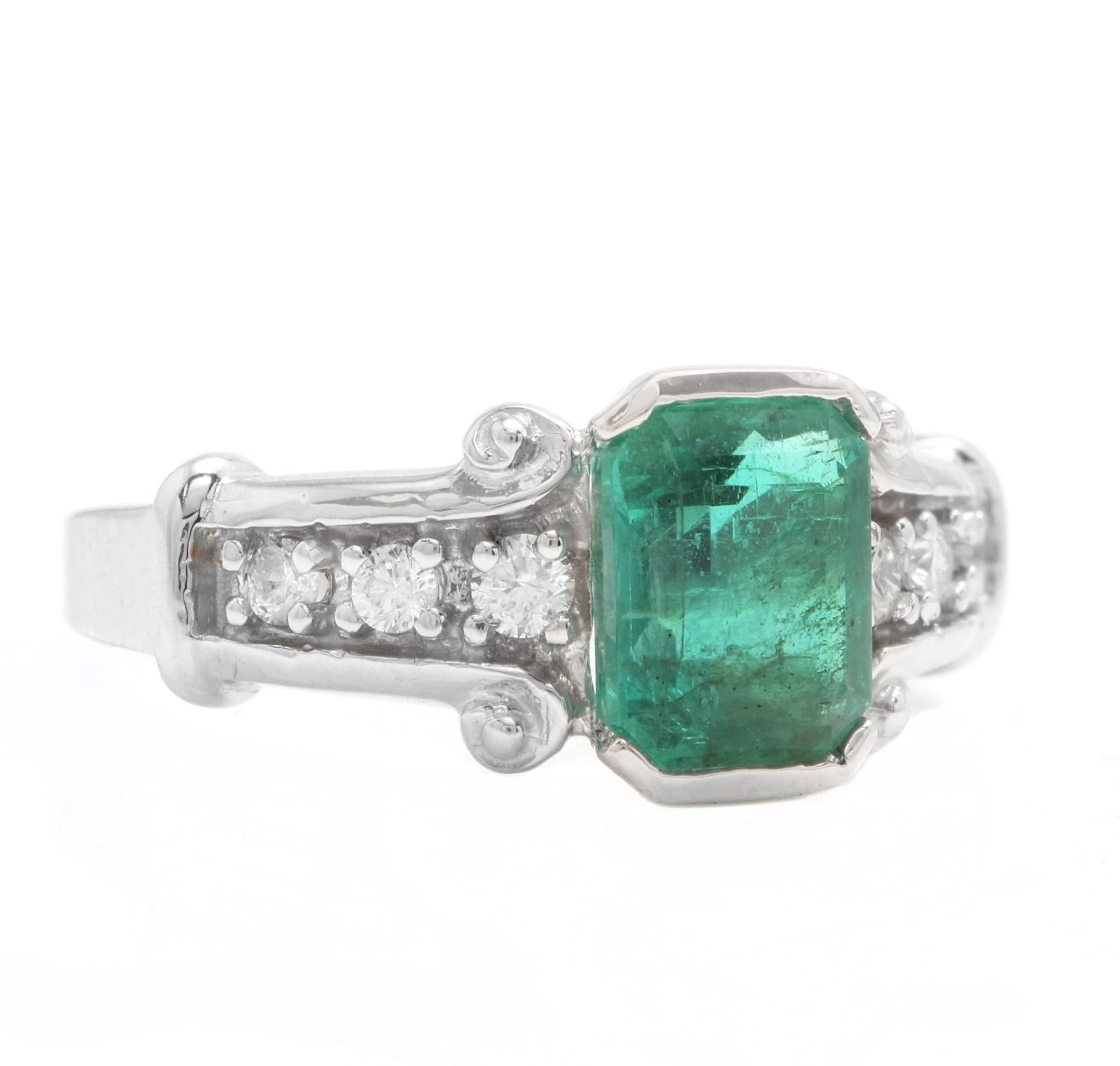 2.25 Carats Natural Emerald and Diamond 14K Solid White Gold Ring

Total Natural Green Emerald Weight is: Approx. 2.00 Carats (transparent)

Emerald Measures: Approx. 8.20 x 6.20mm

Natural Round Diamonds Weight: Approx.  0.25 Carats (color G-H /