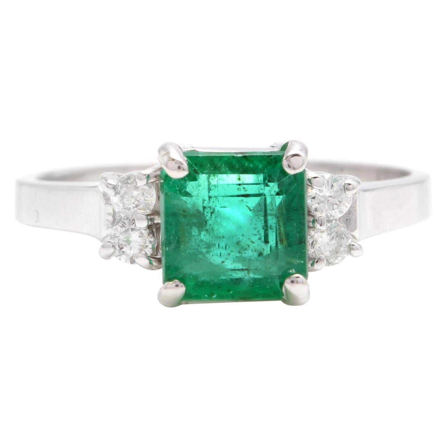 2.25 Carat Natural Emerald and Diamond 14 Karat Solid White Gold Ring For Sale