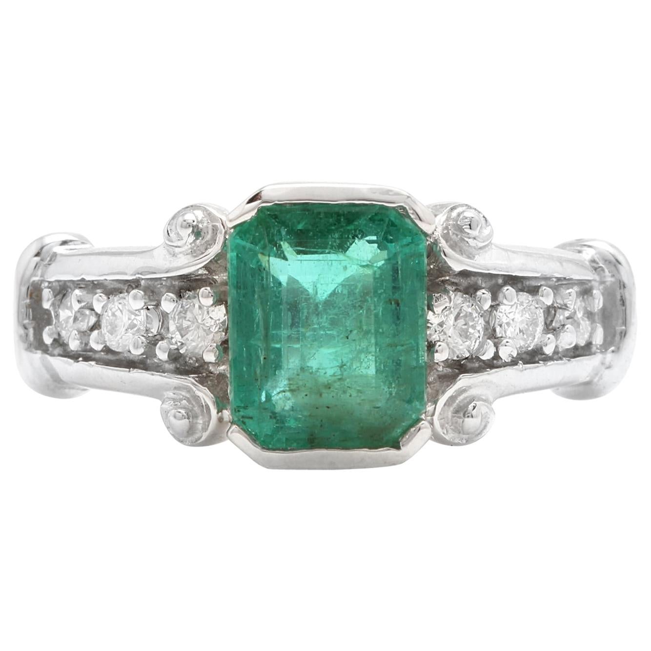2.25 Carat Natural Emerald and Diamond 14 Karat Solid White Gold Ring ...