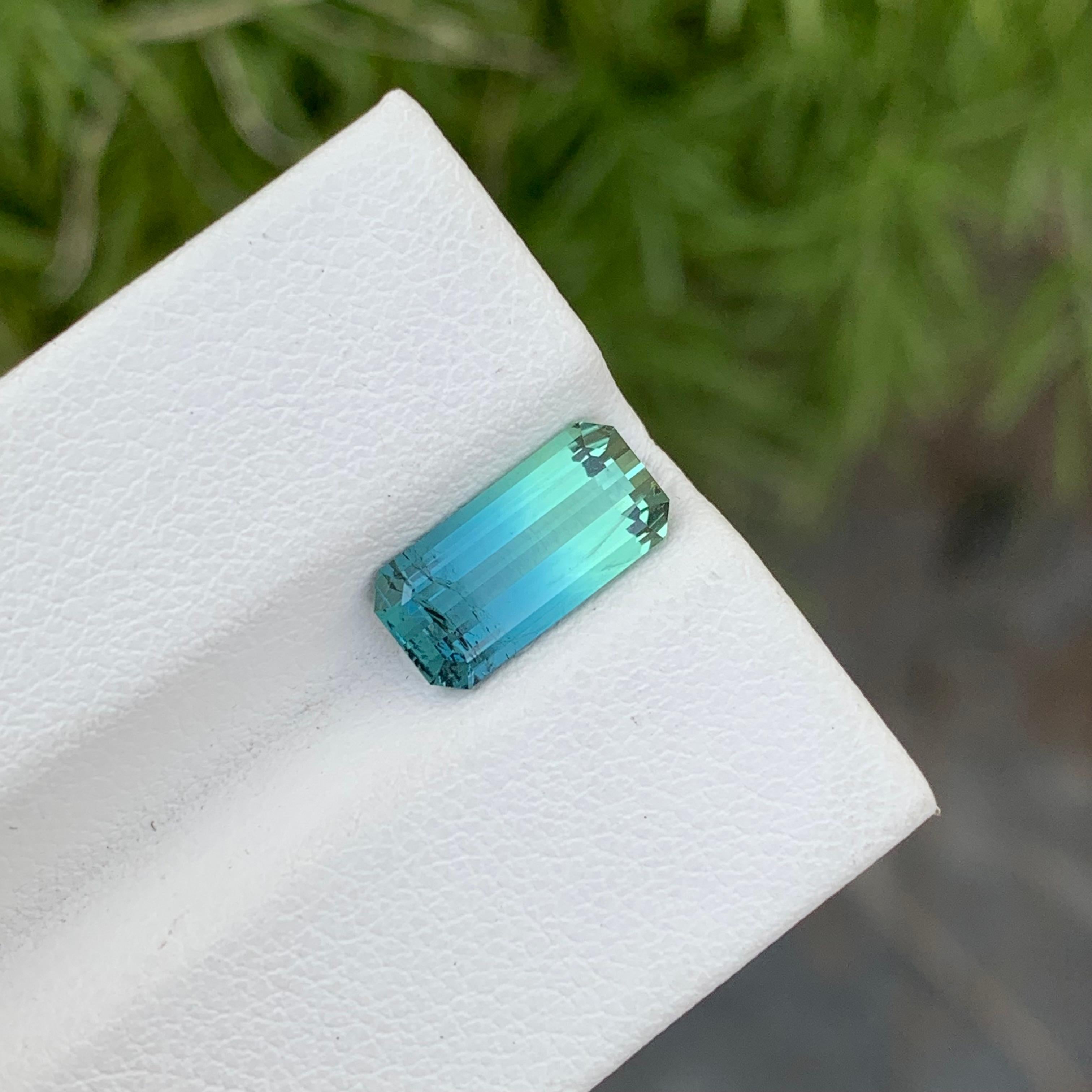 Loose Bi Colour Tourmaline
Weight: 2.25 Carats
Dimension: 11.5 x 5.6 x 3.8 Mm
Colour: Mint And Aqua Blue 
Origin: Afghanistan
Certificate: On Demand
Treatment: Non

Tourmaline is a captivating gemstone known for its remarkable variety of colors,