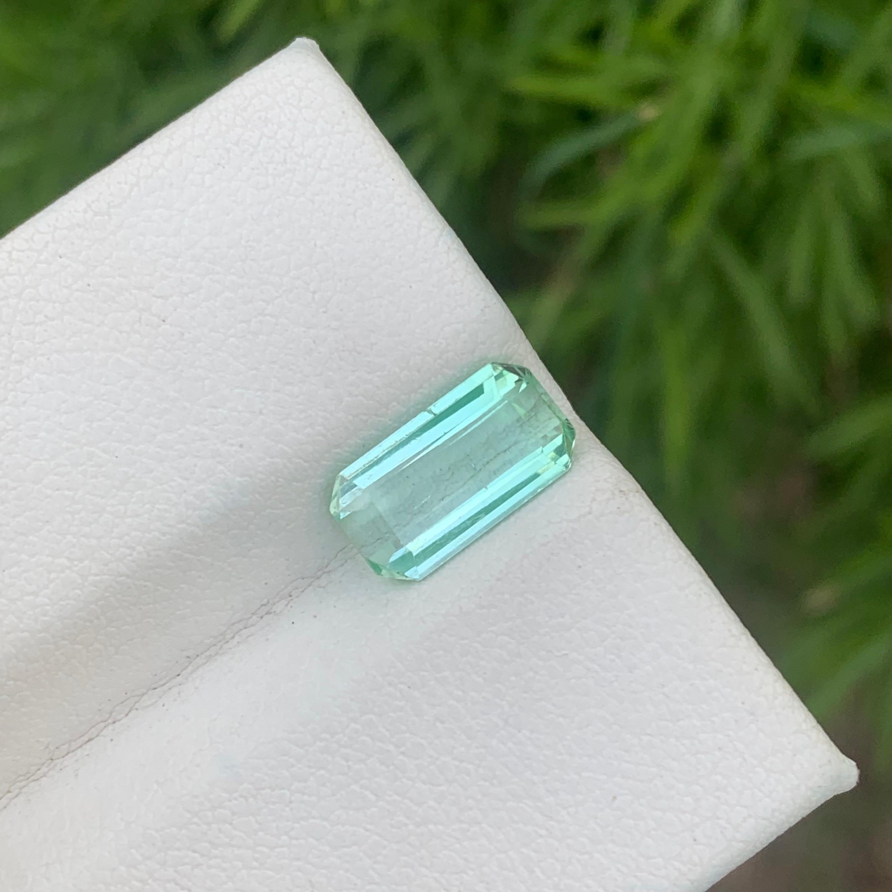 Emerald Cut 2.25 Carat Natural Loose Light Mint Green Tourmaline Emerald Shape Gem For Ring  For Sale