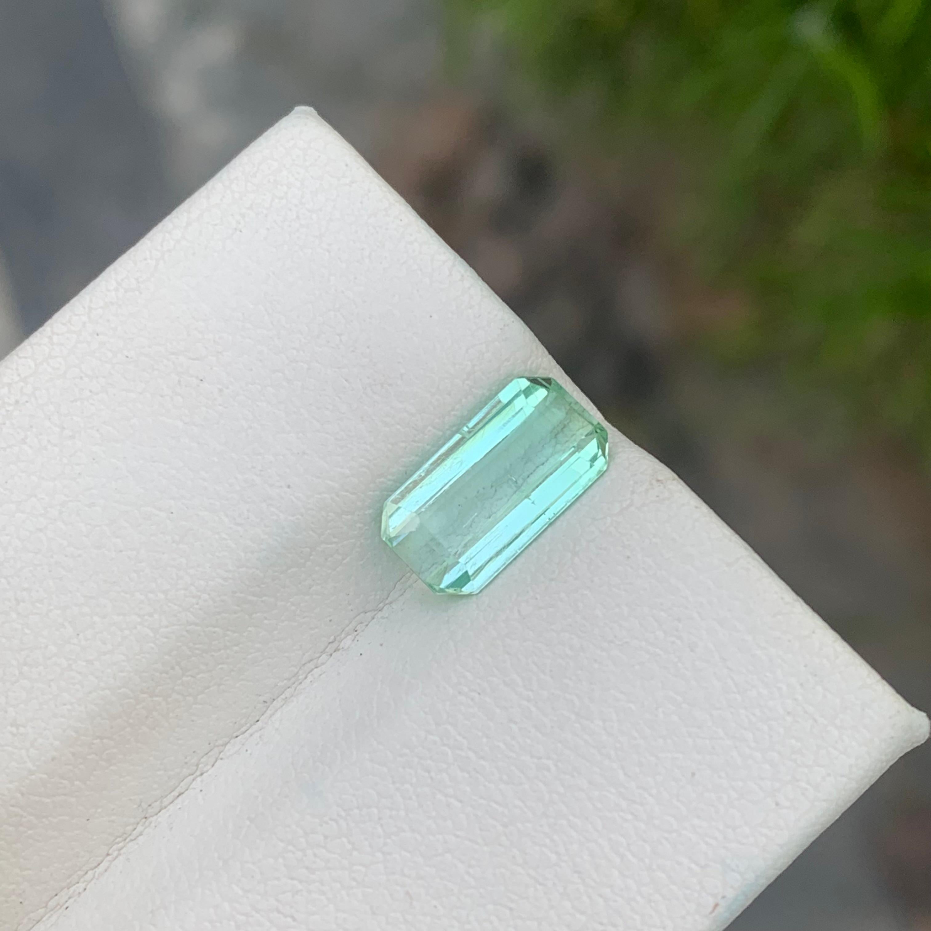 Women's or Men's 2.25 Carat Natural Loose Light Mint Green Tourmaline Emerald Shape Gem For Ring  For Sale