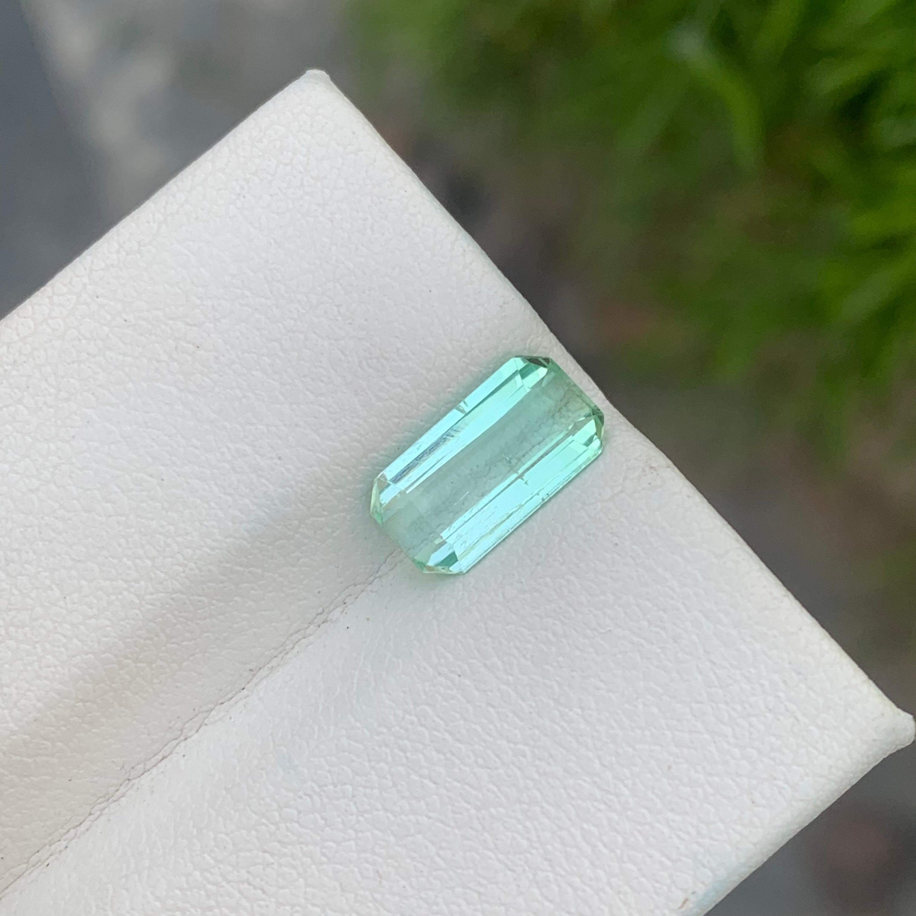 2.25 Carat Natural Loose Light Mint Green Tourmaline Emerald Shape Gem For Ring  For Sale 1