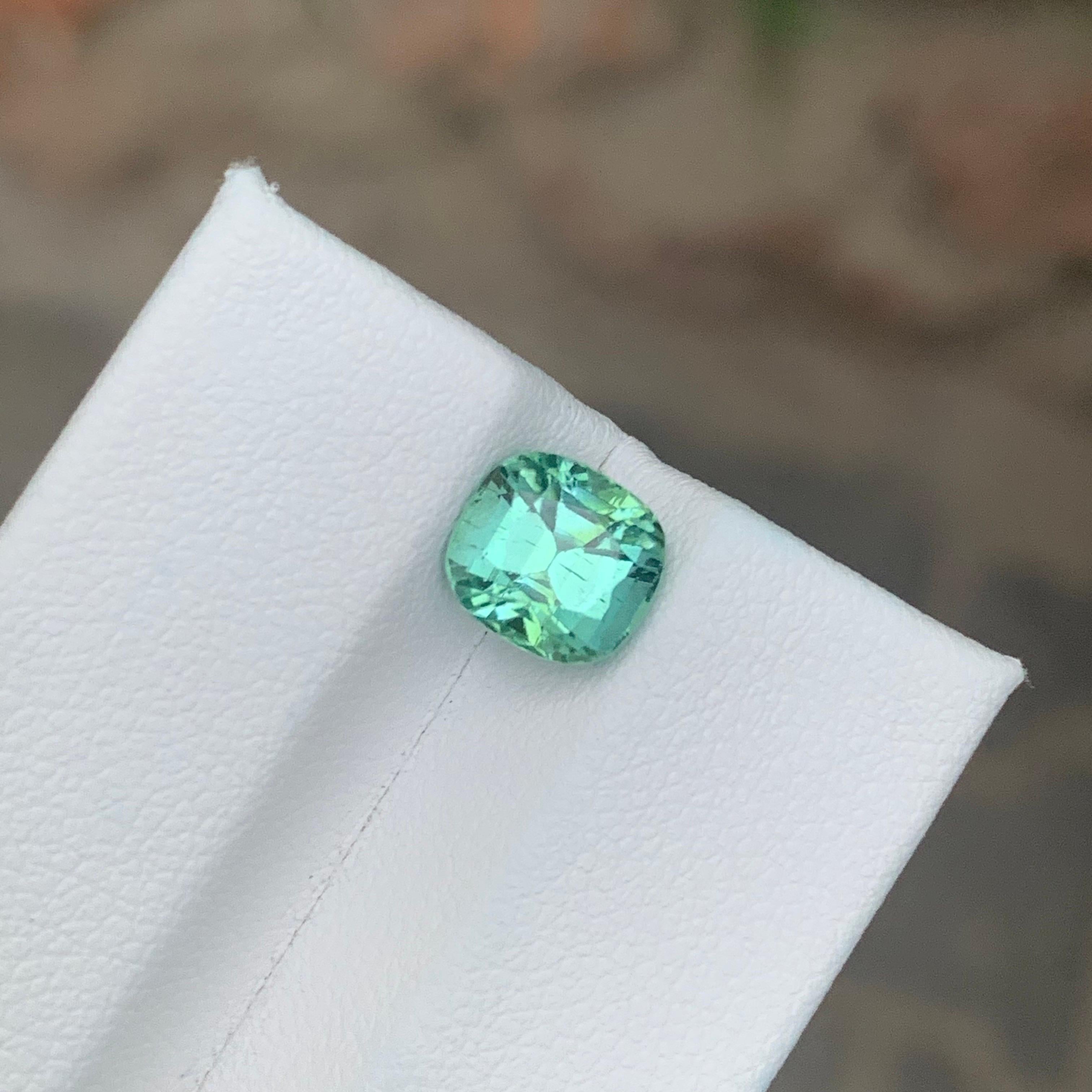 Arts and Crafts 2.25 Carat Natural Loose Mint Green Tourmaline Cushion Shape Gemstone For Sale
