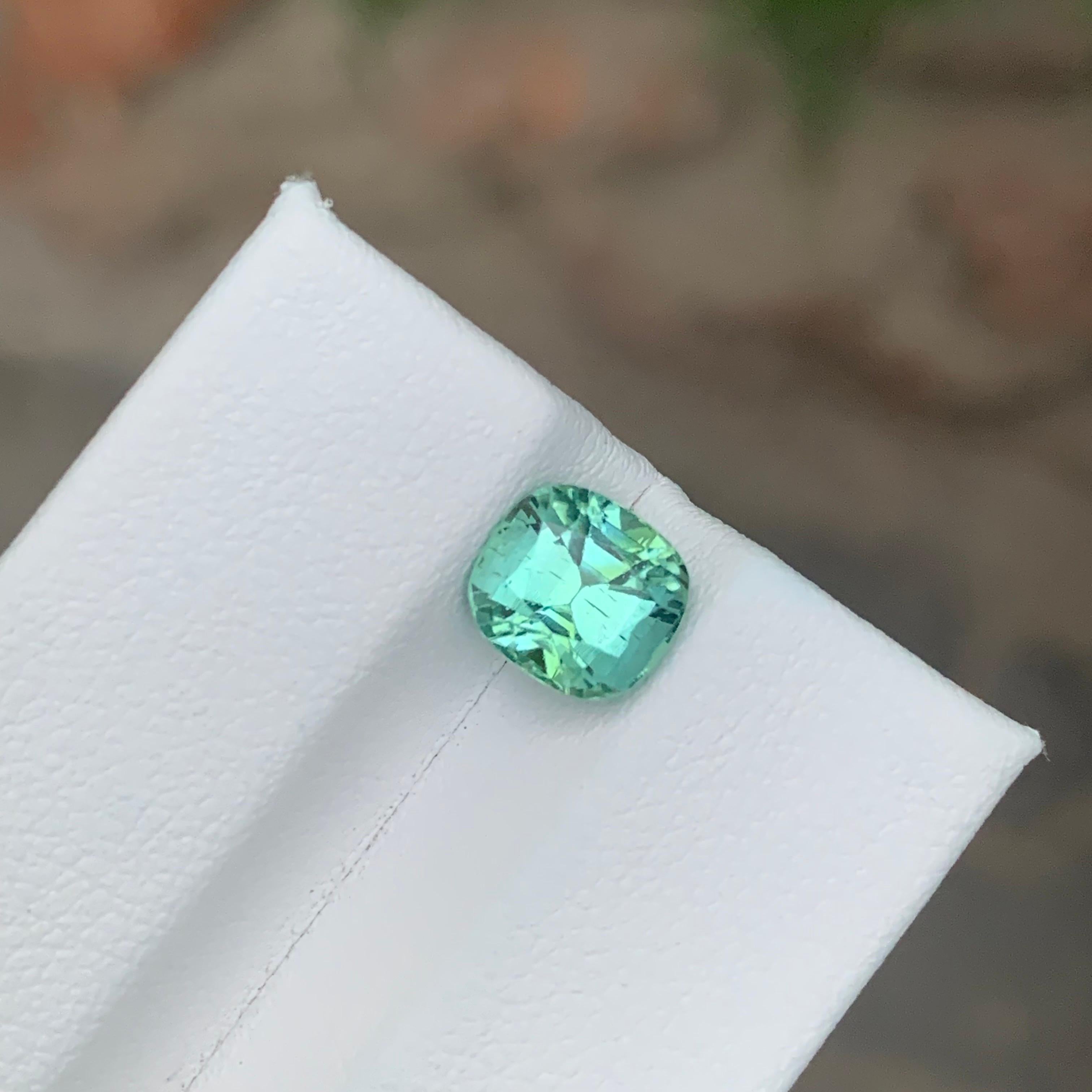Cushion Cut 2.25 Carat Natural Loose Mint Green Tourmaline Cushion Shape Gemstone For Sale