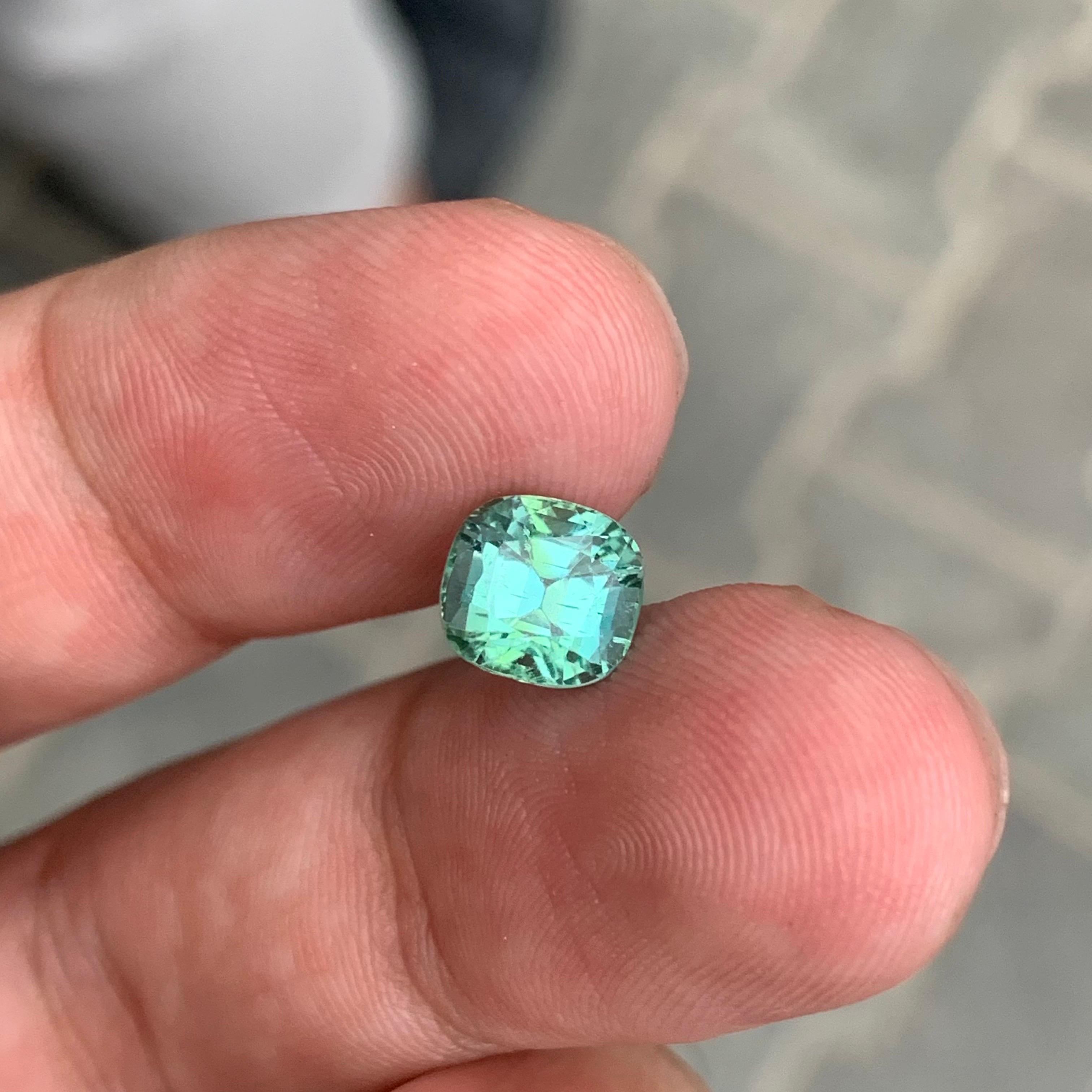 2.25 Carat Natural Loose Mint Green Tourmaline Cushion Shape Gemstone For Sale 2