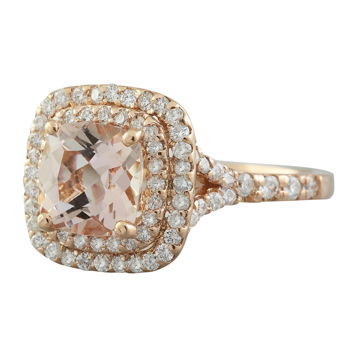 Women's 2.25 Carat Natural Morganite 14 Karat Solid Rose Gold Diamond Ring For Sale