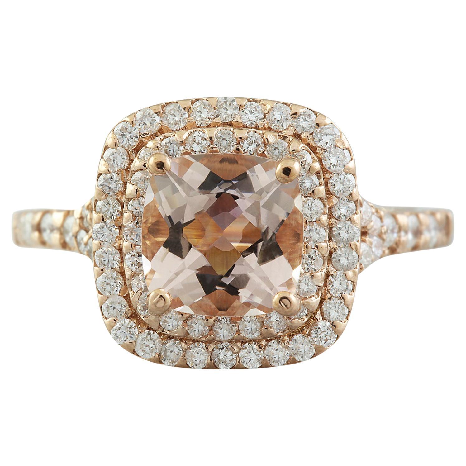 2.25 Carat Natural Morganite 14 Karat Solid Rose Gold Diamond Ring For Sale