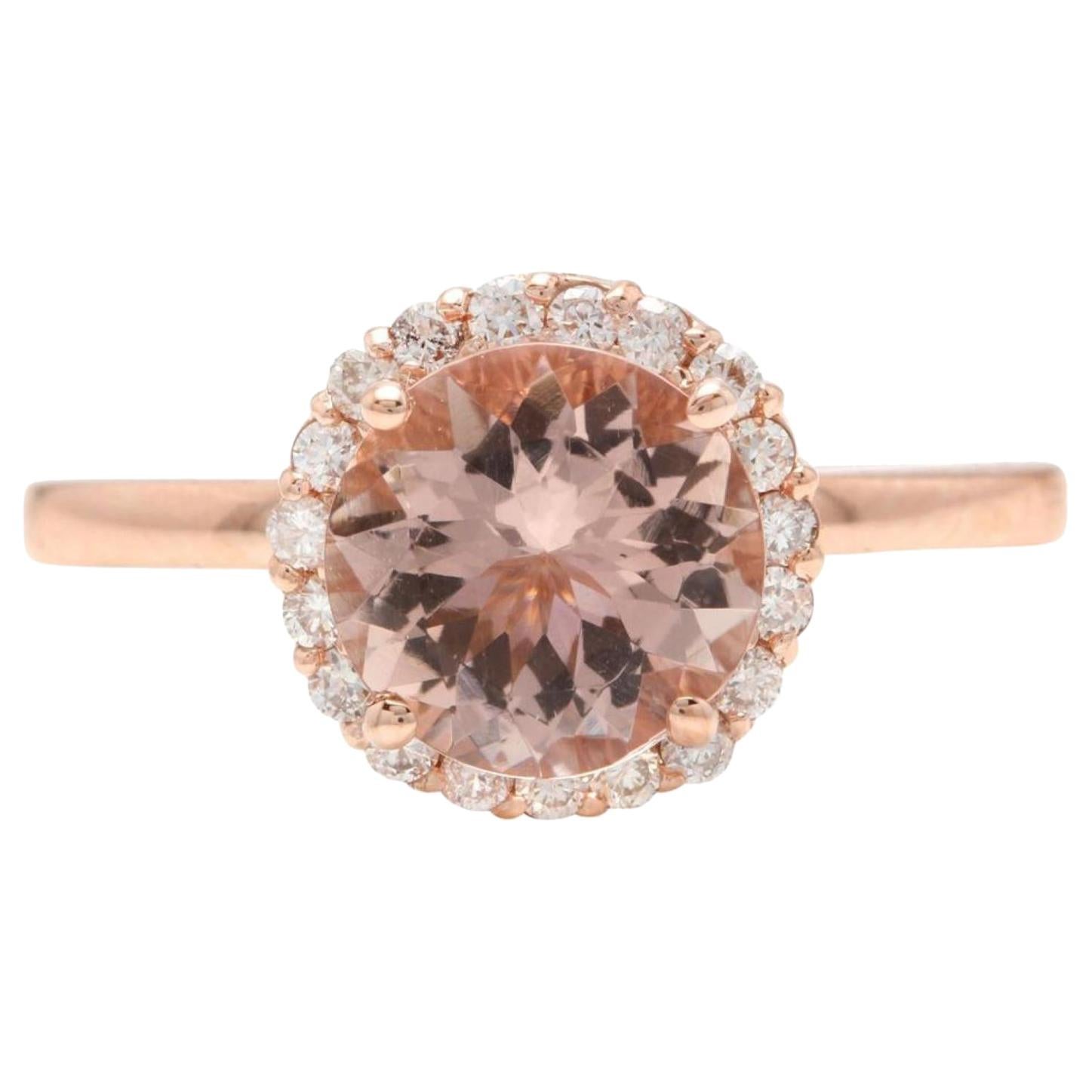 Bague en or rose massif 14 carats avec diamants et morganite naturelle de 2,25 carats