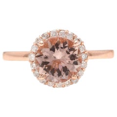 Bague en or rose massif 14 carats avec diamants et morganite naturelle de 2,25 carats