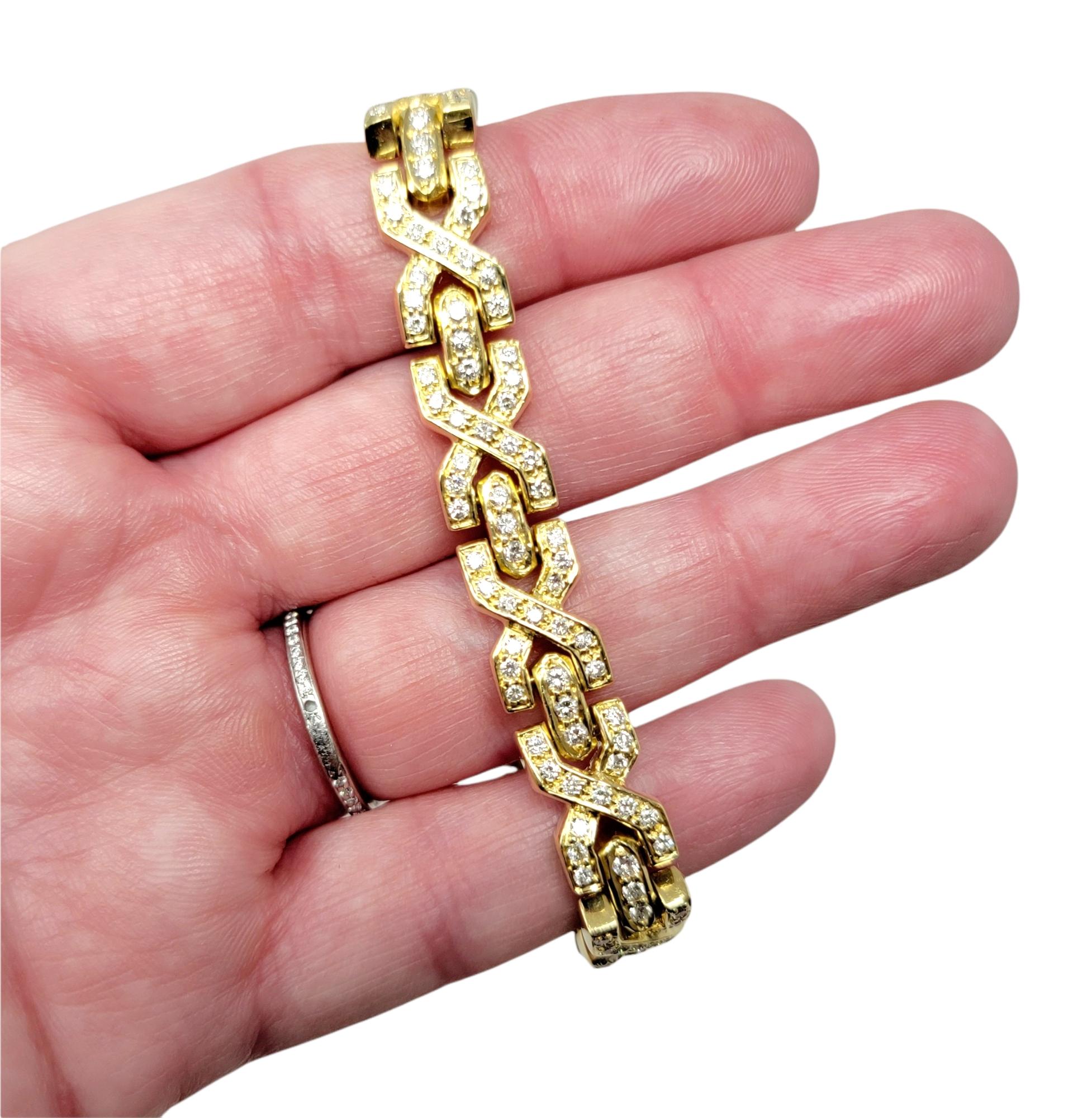 2.25 Carat Natural Round Diamond 'X' Link Bracelet in 18 Karat Yellow Gold For Sale 4