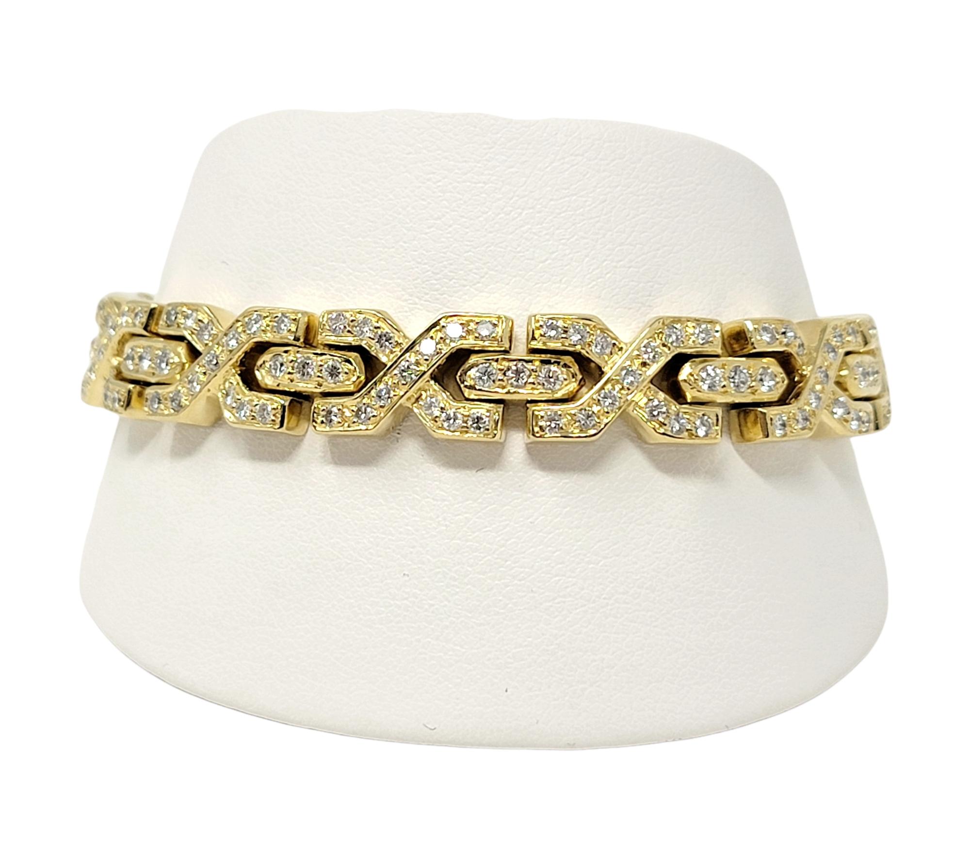 2.25 Carat Natural Round Diamond 'X' Link Bracelet in 18 Karat Yellow Gold For Sale 6