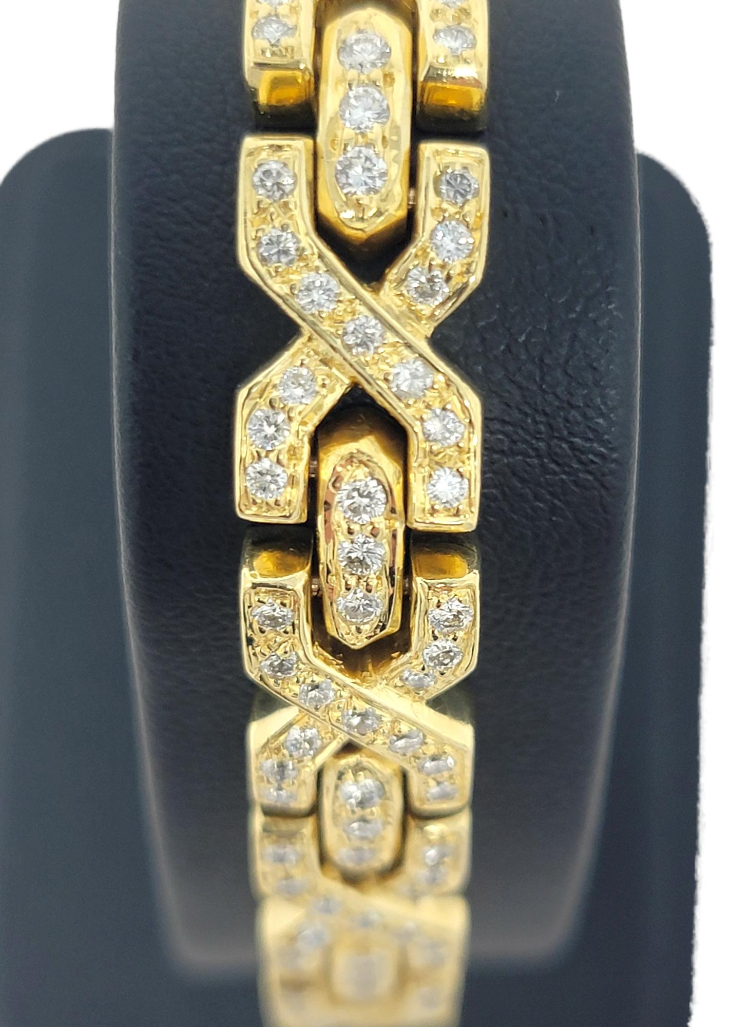 2.25 Carat Natural Round Diamond 'X' Link Bracelet in 18 Karat Yellow Gold For Sale 8