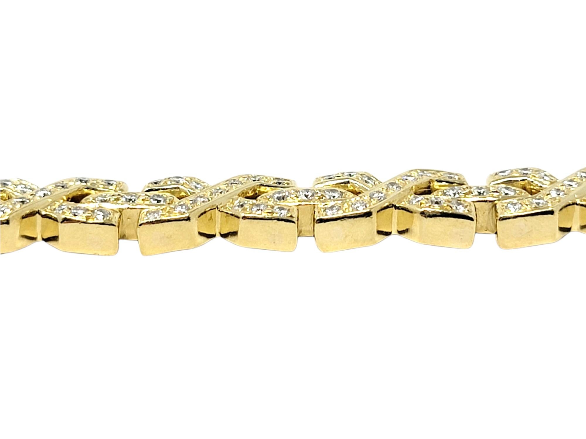 Contemporary 2.25 Carat Natural Round Diamond 'X' Link Bracelet in 18 Karat Yellow Gold For Sale