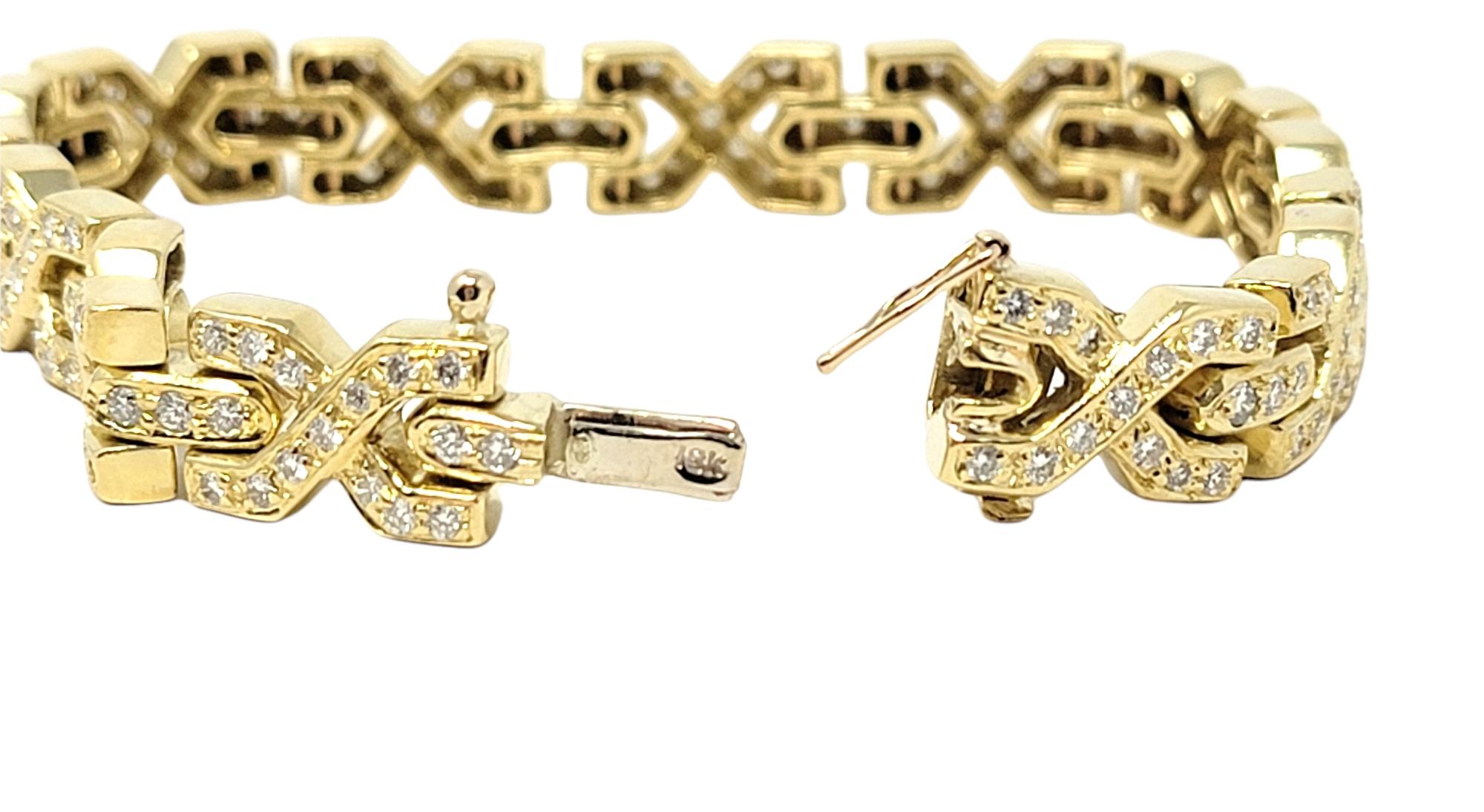 Women's 2.25 Carat Natural Round Diamond 'X' Link Bracelet in 18 Karat Yellow Gold For Sale