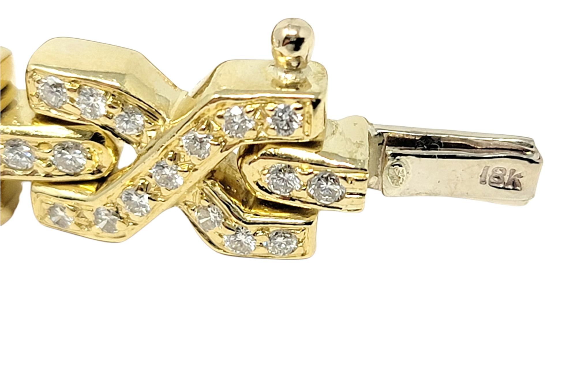 2.25 Carat Natural Round Diamond 'X' Link Bracelet in 18 Karat Yellow Gold For Sale 1