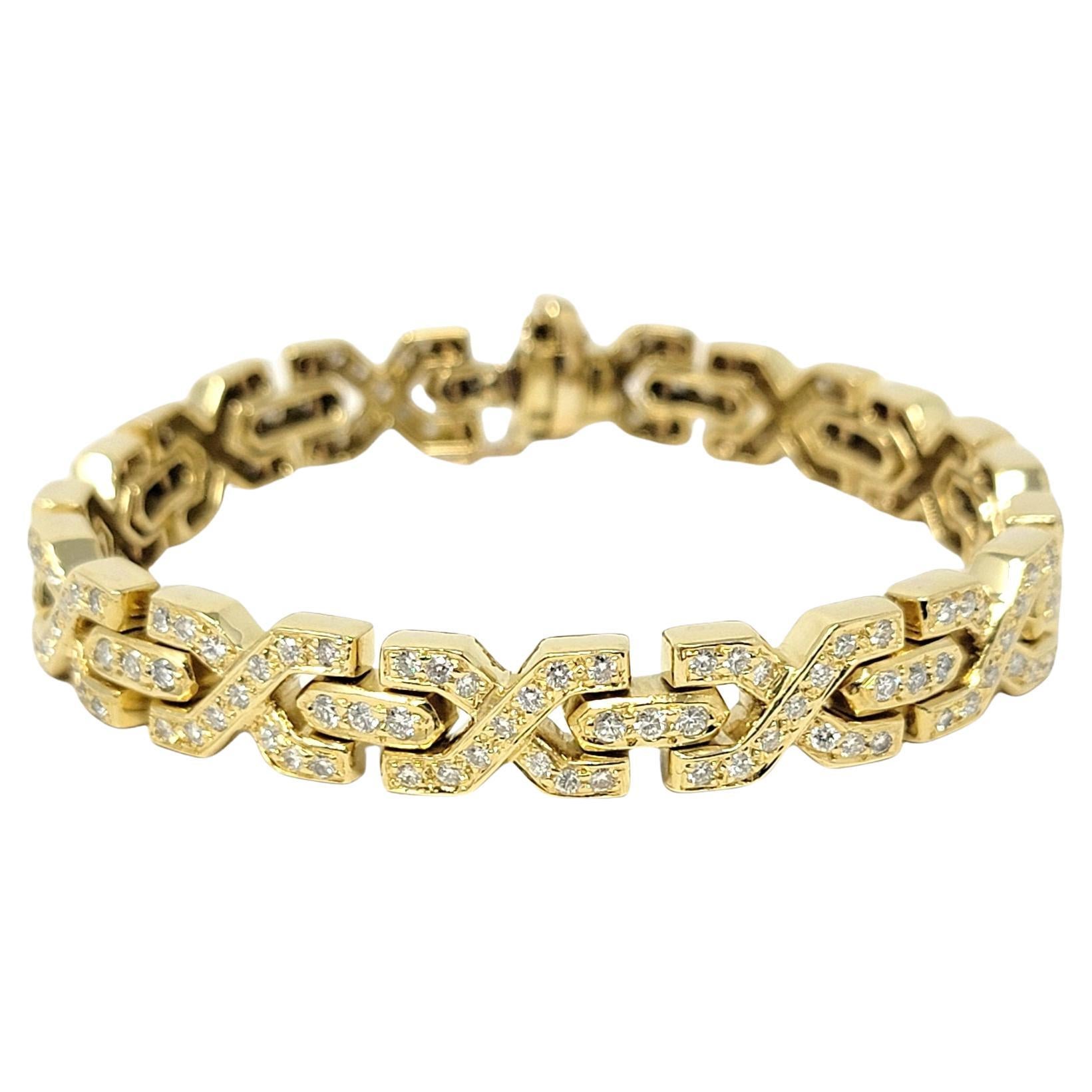 2.25 Carat Natural Round Diamond 'X' Link Bracelet in 18 Karat Yellow Gold For Sale