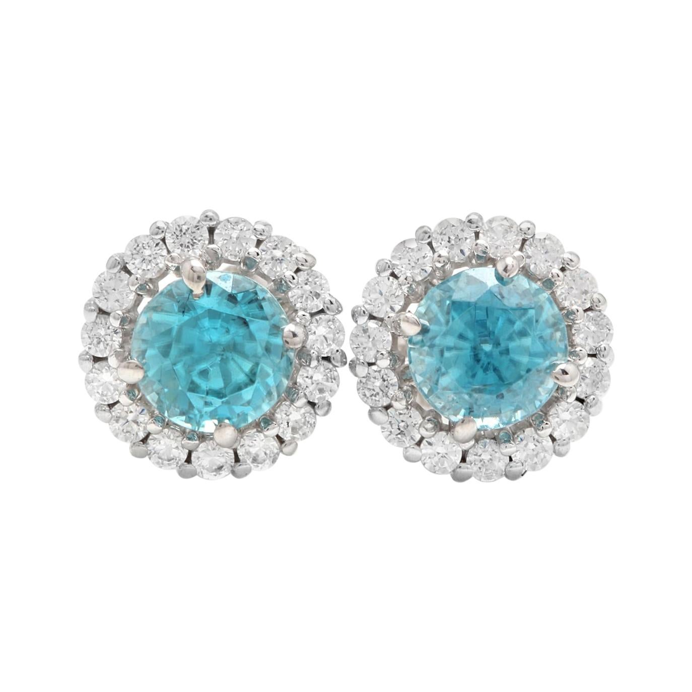 2.25 Carat Natural Zircon and Diamond 14 Karat Solid White Gold Earrings For Sale
