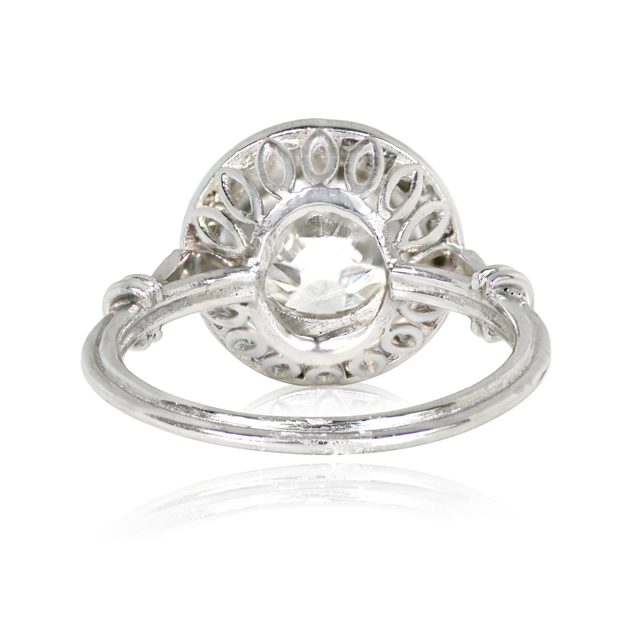 Art Deco 2.25 Carat Old Euro-Cut Diamond Ring, VS1 Clarity, Diamond Halo, Platinum For Sale