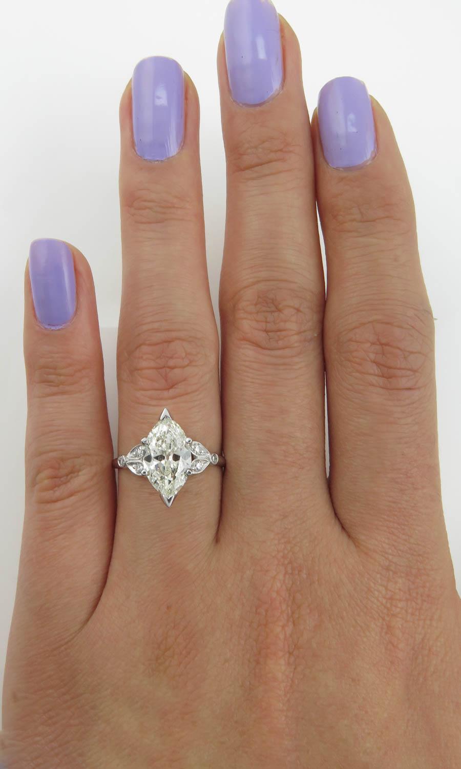 2.25 Carat Old Euro Marquise Diamond Engagement Wedding Platinum Ring EGL USA 3