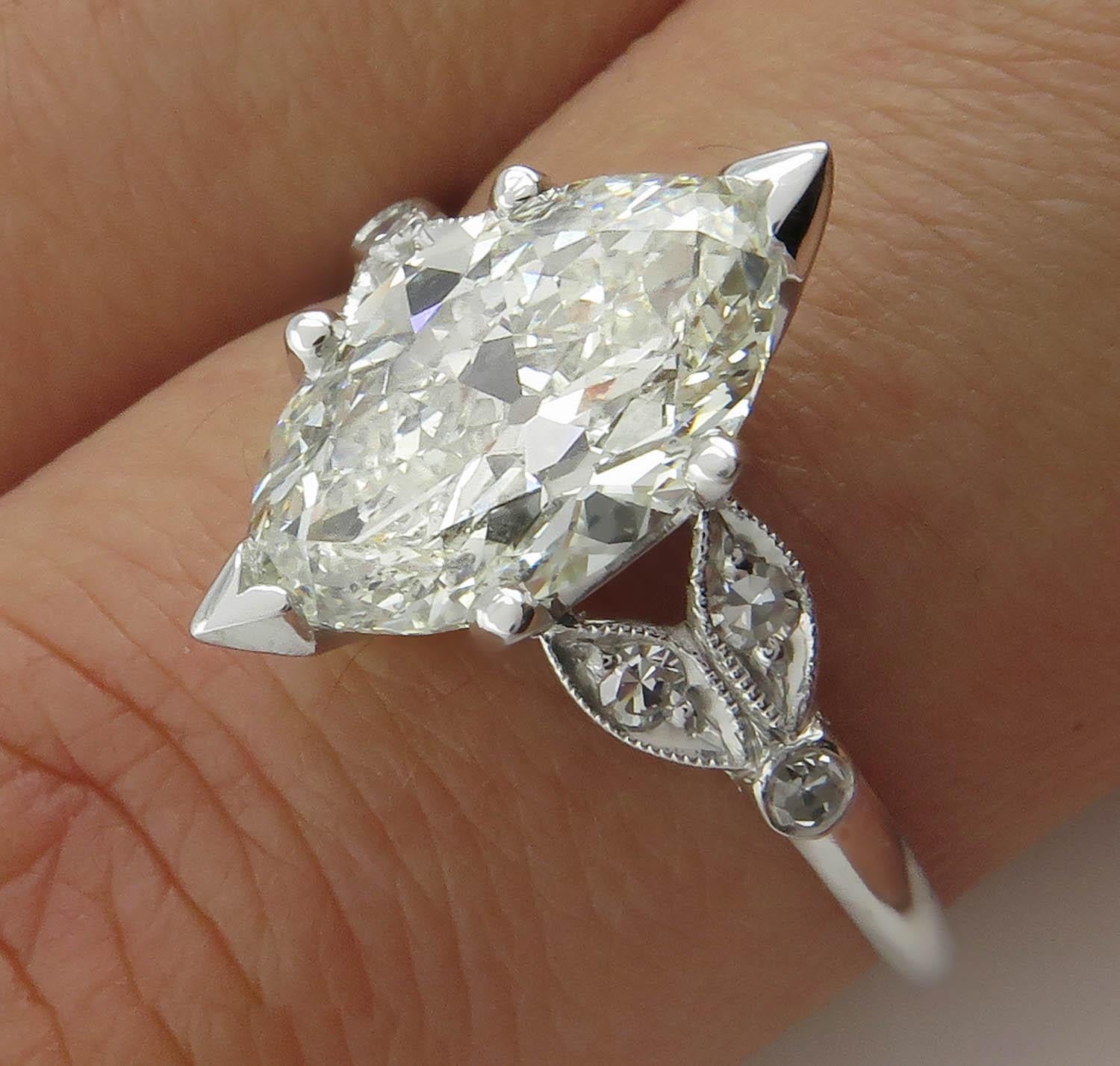 2.25 Carat Old Euro Marquise Diamond Engagement Wedding Platinum Ring EGL USA 5