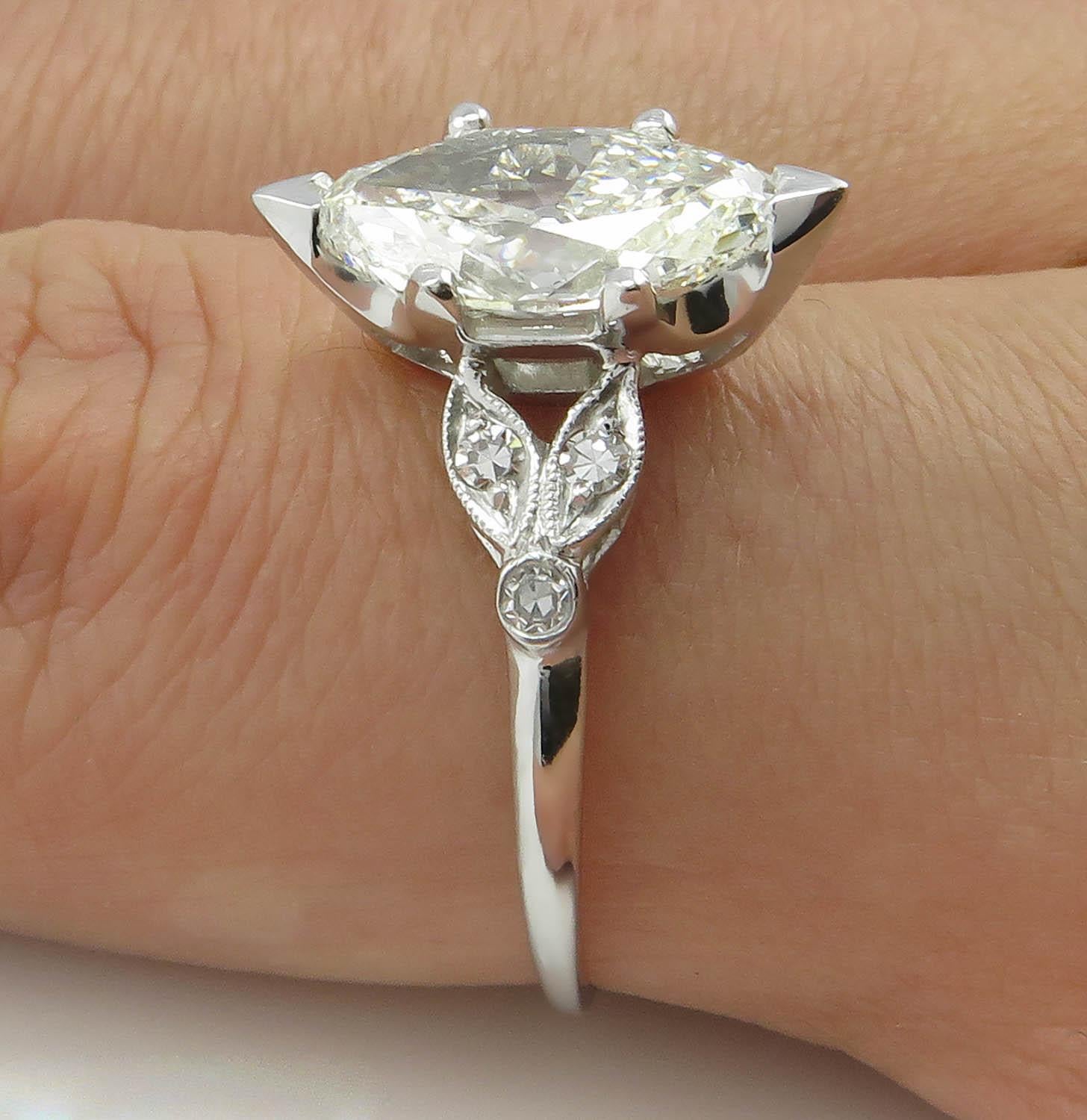 2.25 Carat Old Euro Marquise Diamond Engagement Wedding Platinum Ring EGL USA 6
