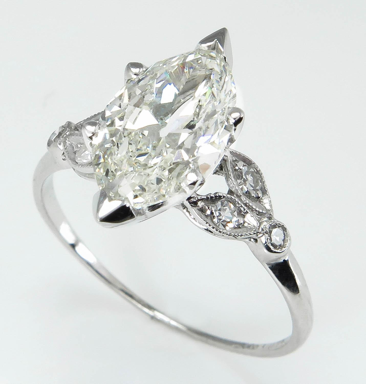 Marquise Cut 2.25 Carat Old Euro Marquise Diamond Engagement Wedding Platinum Ring EGL USA