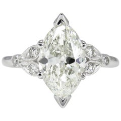 Vintage 2.25 Carat Old Euro Marquise Diamond Engagement Wedding Platinum Ring EGL USA
