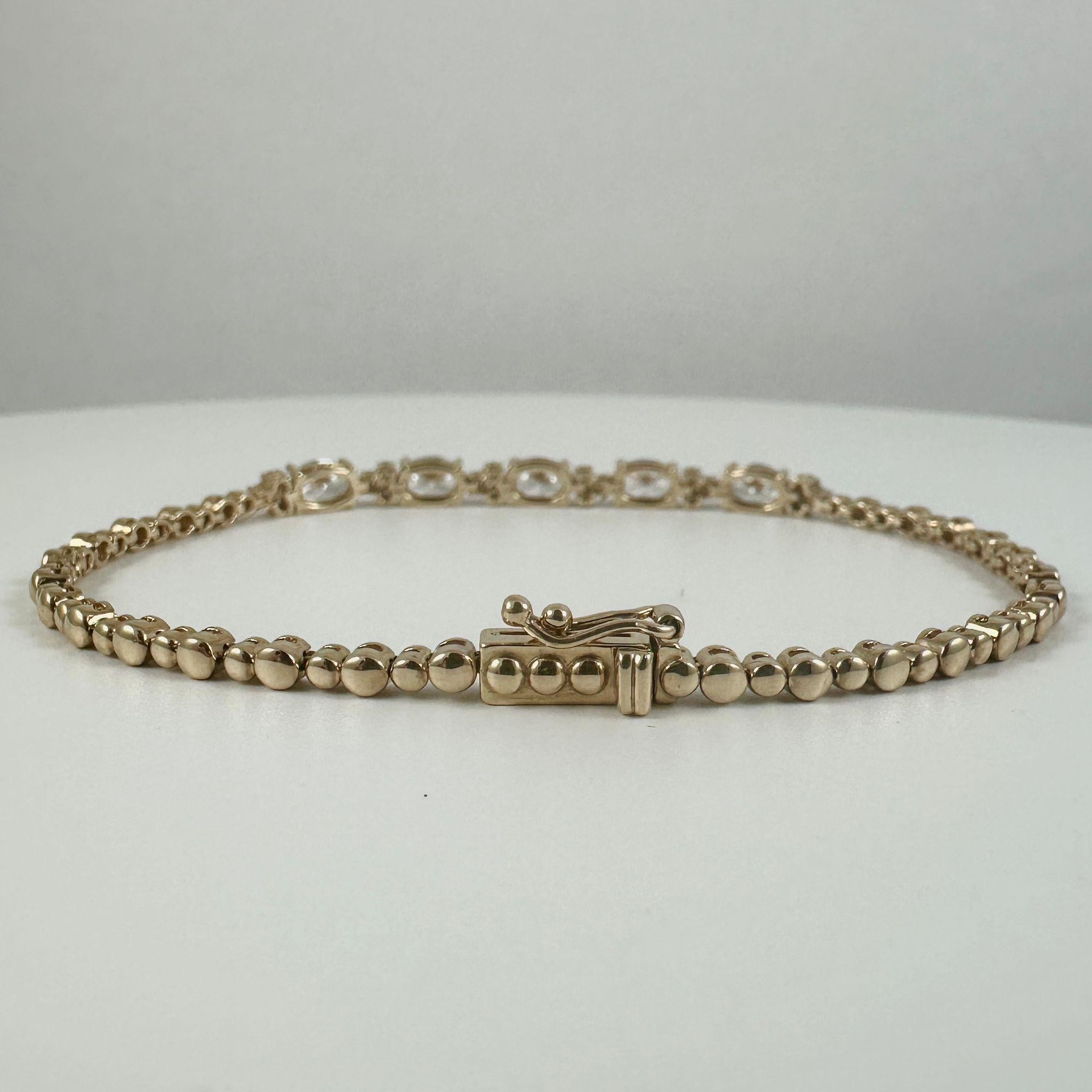 da uomo o donna Bracciale Tennis con diamanti ovali e rotondi da 2,25 carati in oro giallo 14K, 7 pollici in vendita