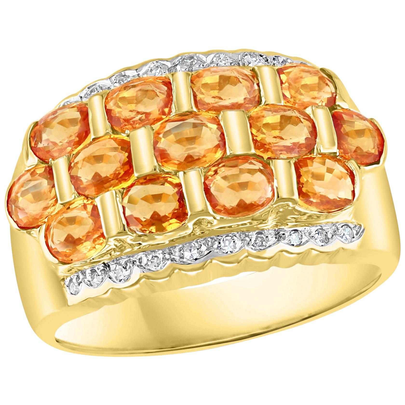 2.25 Carat Oval Cut Natural Yellow Sapphire and Diamond 14 Karat Gold Ring For Sale